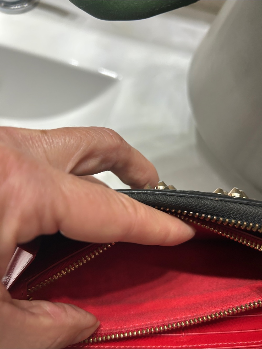 Christian Louboutin Black Leather Zip Around Wallet with Gold Studs Gorgeous - Picture 6 of 11